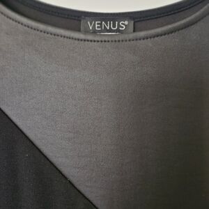 VENUS Elegant Black and Gray Bodycon Leather Mix Dress